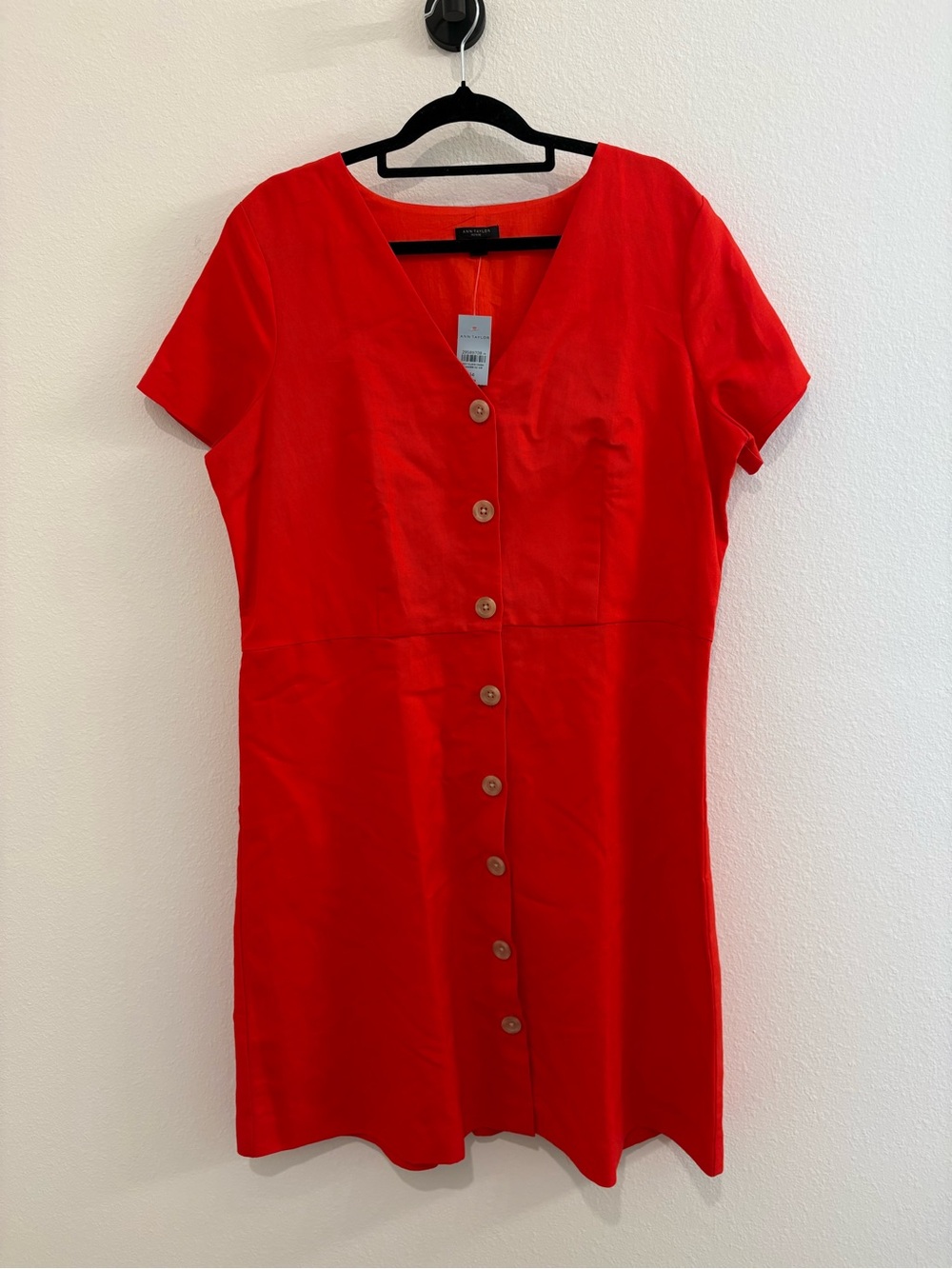 NWT Cotton and Linen Ann Taylor Red Button-Front Women's Dress